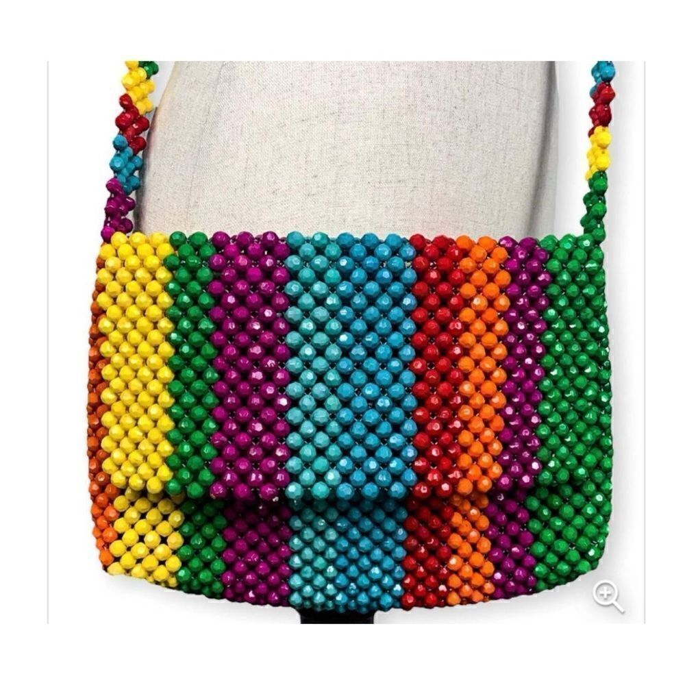 1970’s Cynthia Rowley Rainbow Stripe Beaded Multicolor Crossbody Ba.g - Picture 11 of 11